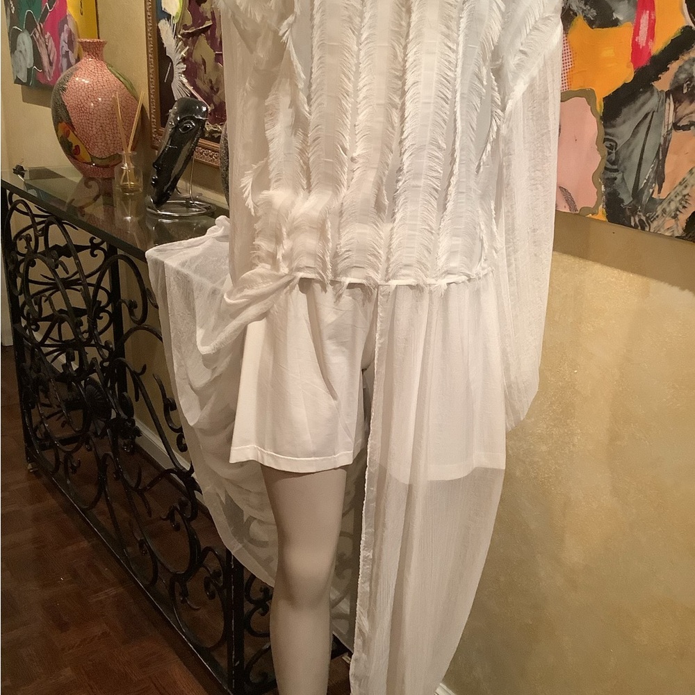 Women's White Sheer Skirt Set – Elegant Tiered Maxi Skirt with Blouse - Picture 2 of 8